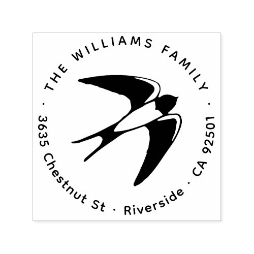 Minimalist Swallow Bird Family Name Return Address Self-inking Stamp