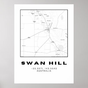 Minimalist Swan Hill Map with Coordinates Poster