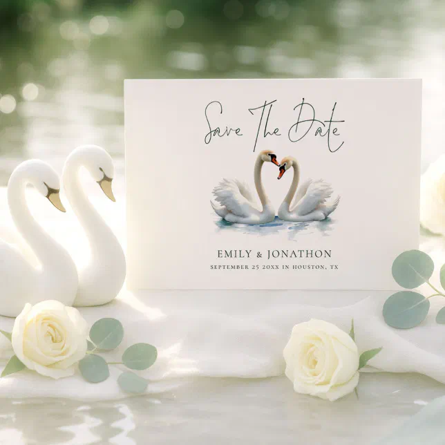 Minimalist Swan Script Wedding Save The Date | Zazzle