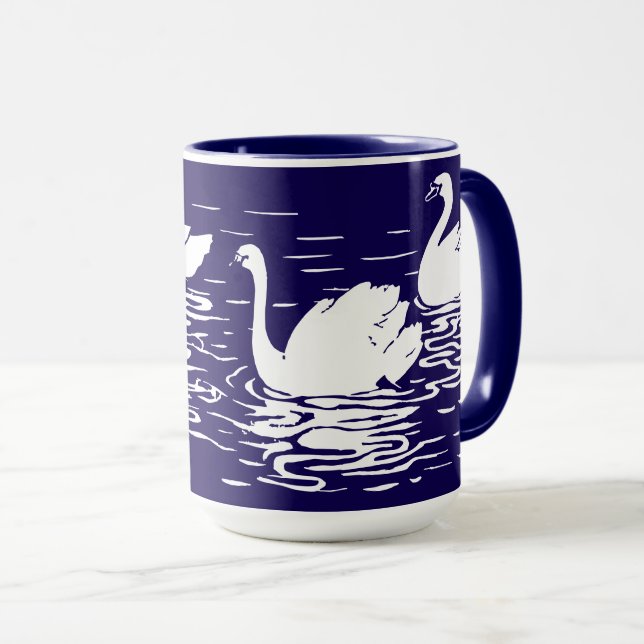 Minimalist Swans Swimming in water Mug (Front Right)