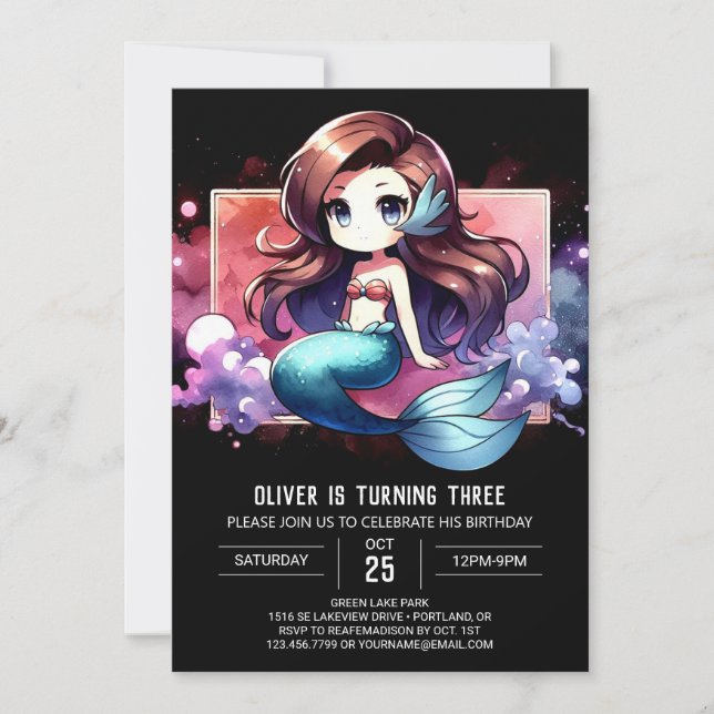 Minimalist Sweet Mermaid Birthday Invitation (Front)