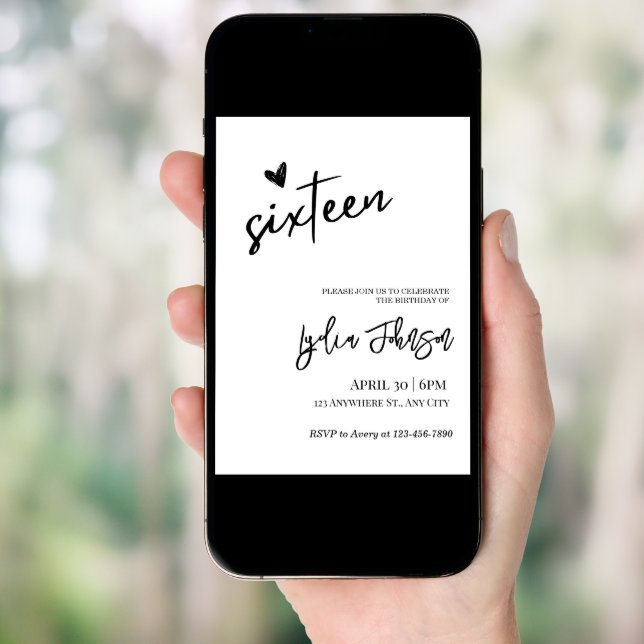 Minimalist Sweet Sixteen Birthday, Sweet 16 invite (Front Digital)