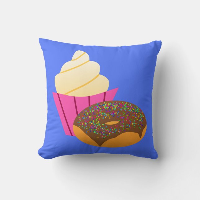 Minimalist Sweets - Cupcake and Donut Cartoon Throw Pillow (Front)