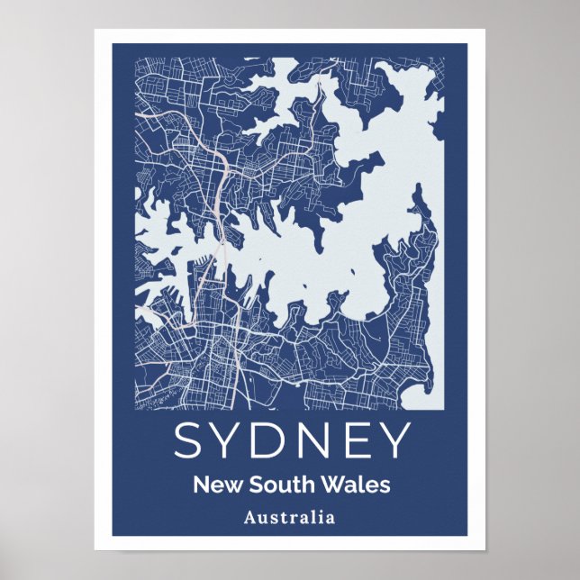 Minimalist Sydney Map | Modern Blue Gray Wall Art (Front)