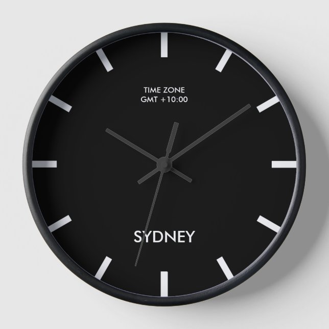 Minimalist Sydney Time Zone Newsroom Black Wall Clock (Front)