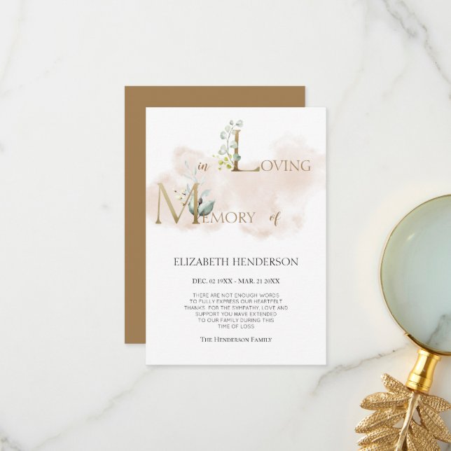 Minimalist Sympathy Flat Thank You Card (Front/Back In Situ)