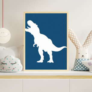 Minimalist T-Rex Dinosaur Silhouette Nursery Wall Poster