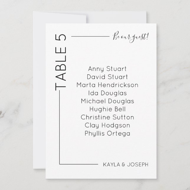 Minimalist table 5 Wedding seating card template (Front)