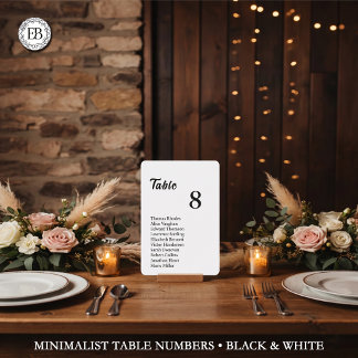 Minimalist Table Number & Integrated Guest List