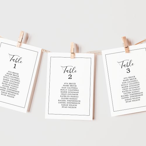 Minimalist Table Number Seating Chart Cards