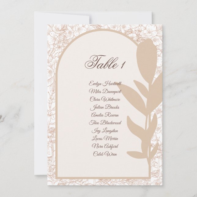 ​Minimalist Tan Botanical Arch Seating Chart Card (Front)