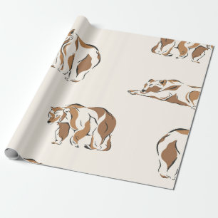 Minimalist Tan Hand-Drawn Bear Wildlife Animal Wrapping Paper
