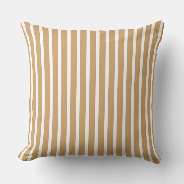 Minimalist Tan Stripe Pattern on White Back Throw Pillow (Front)