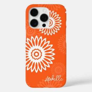 Minimalist tangerine orange daisy floral Name iPhone 16 Pro Case