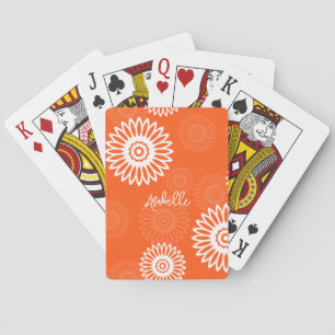 Minimalist tangerine orange daisy floral Name Poker Cards
