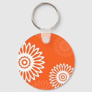 Minimalist tangerine orange daisy floral pattern keychain