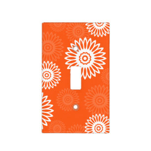 Minimalist tangerine orange daisy floral pattern light switch cover