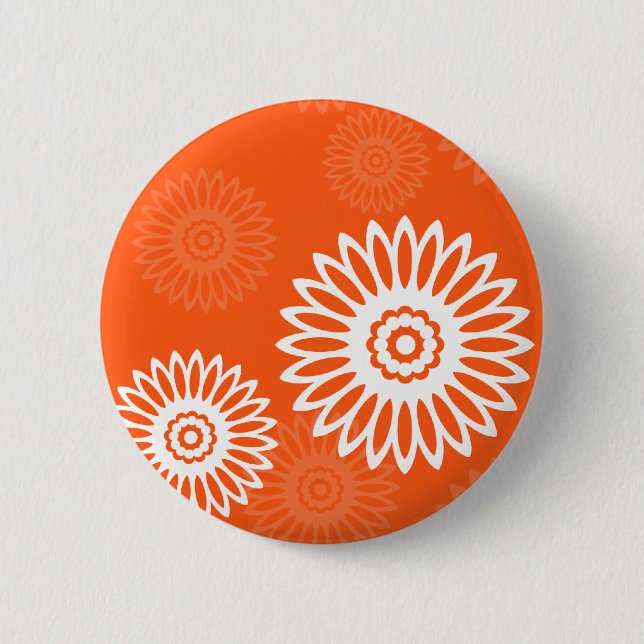 Minimalist tangerine orange daisy floral pattern pinback button (Front)
