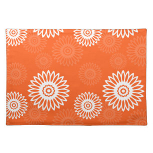 Minimalist tangerine orange daisy floral pattern placemat