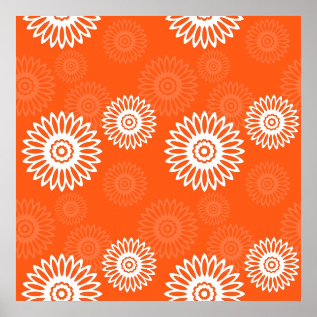 Minimalist tangerine orange daisy floral pattern poster (Front)