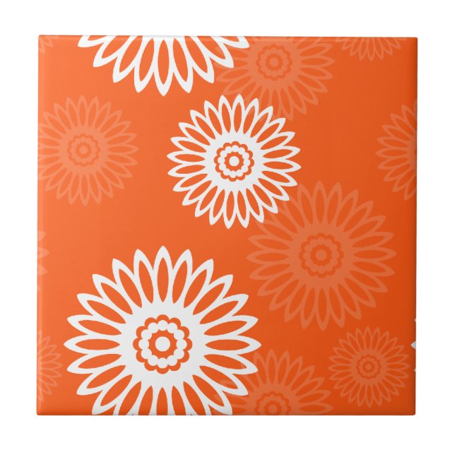Minimalist tangerine orange daisy floral pattern tile (Front)