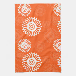 Minimalist tangerine orange daisy floral pattern towel