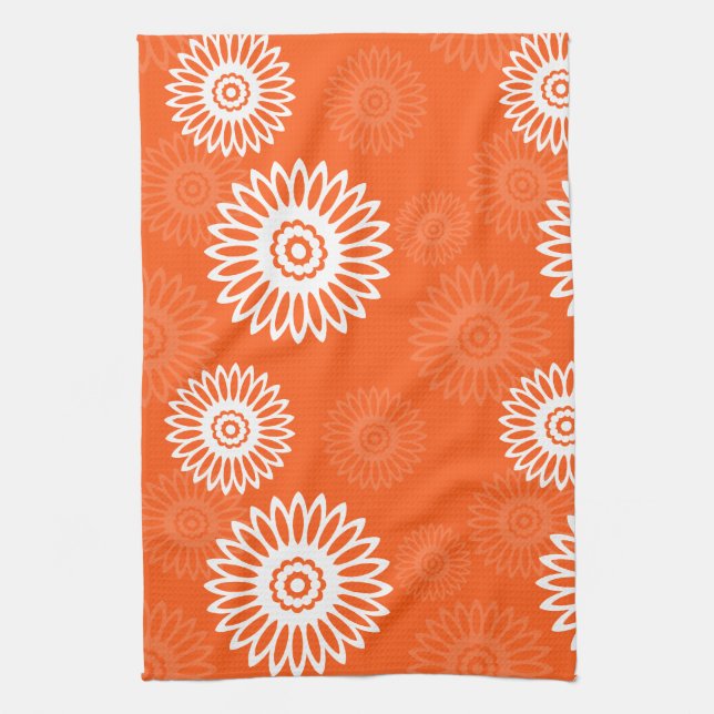 Minimalist tangerine orange daisy floral pattern towel (Vertical)