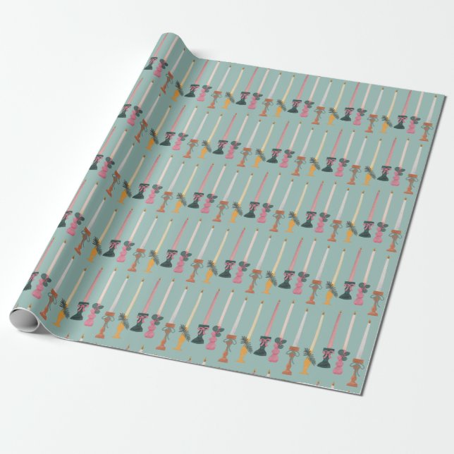 Minimalist Tapered Candles Light Blue Wrapping Pap Paper (Unrolled)