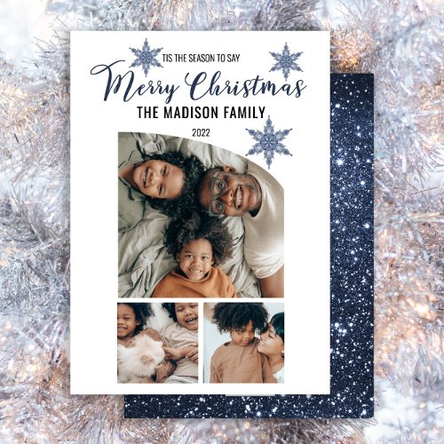 Minimalist Tapered Top 3 Photo Merry Christmas Hol Holiday Card