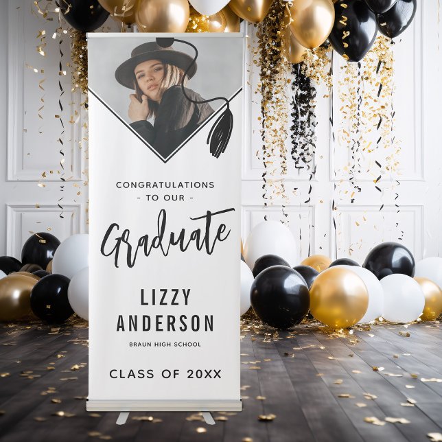Minimalist Tassel Cap Photo Congrats Graduate Retractable Banner (Creator Uploaded)