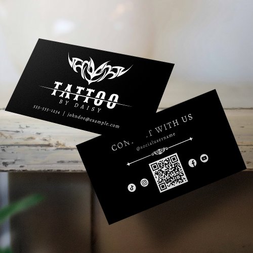 Minimalist Tattoo Artist Social Media QR Code Business Card