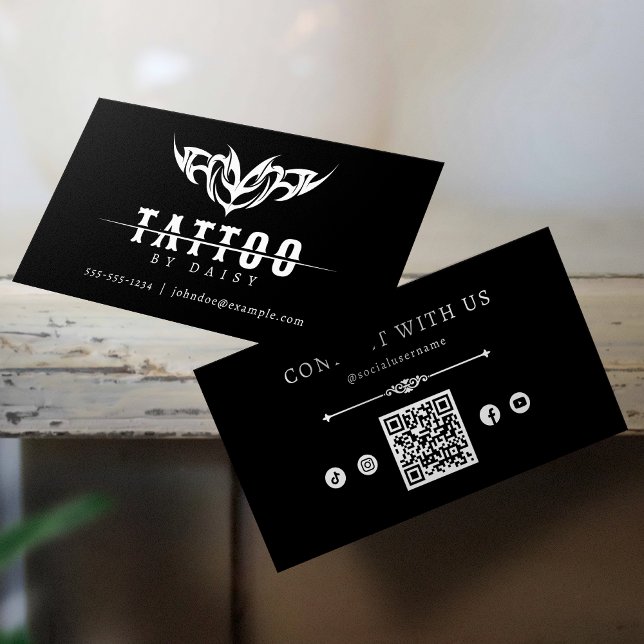 Minimalist Tattoo Artist Social Media QR Code Business Card (Creator Uploaded)