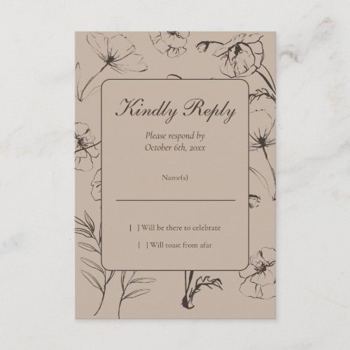 Minimalist Taupe and Espresso Floral 30th Birthday RSVP Card