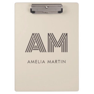 Minimalist Taupe Beige Geometric Custom Monogram Clipboard