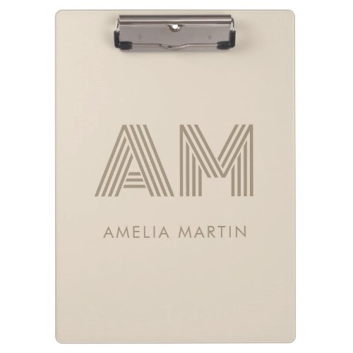Minimalist Taupe Beige Geometric Custom Monogram Clipboard