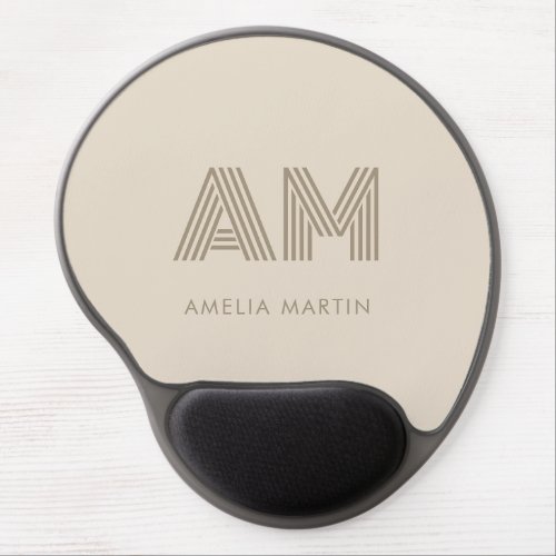 Minimalist Taupe Beige Geometric Custom Monogram Gel Mouse Pad