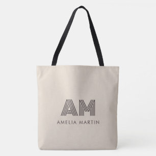 Minimalist Taupe Beige Geometric Custom Monogram Tote Bag