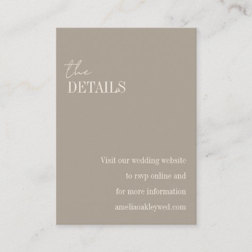 Minimalist Taupe Brown Elegant Chic Wedding RSVP Enclosure Card
