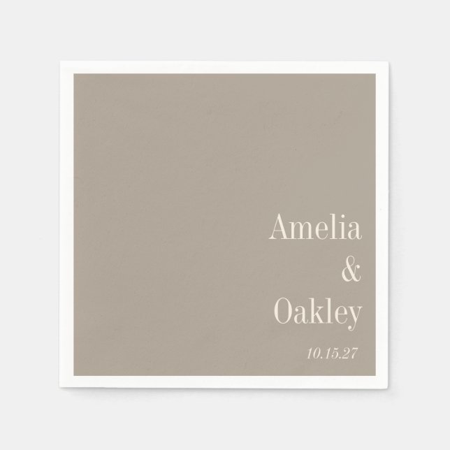 Minimalist Taupe Brown Elegant Wedding Custom Napkins (Front)