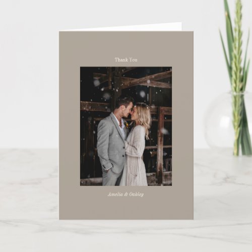 Minimalist Taupe Elegant Wedding Custom Photo Thank You Card