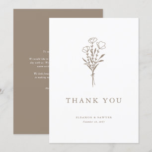 Minimalist Taupe Floral Bouquet Wedding Thank You Card