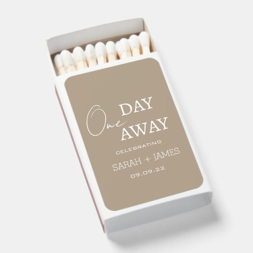 Minimalist Taupe One Day Away Wedding Favors Matchboxes