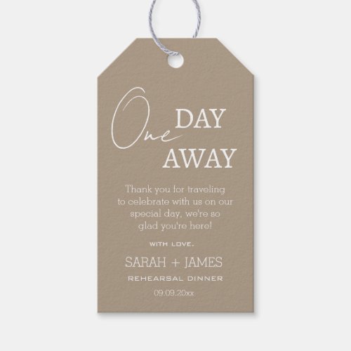 Minimalist Taupe One Day Away Wedding Thank You Gift Tags