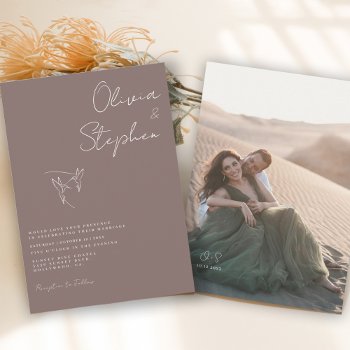 Minimalist Taupe Romantic Photo Wedding Invitation by designcurvestudios at Zazzle