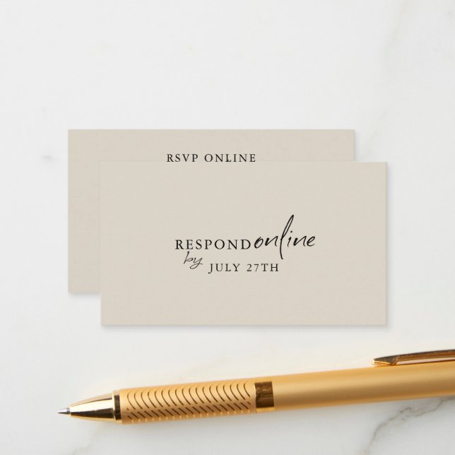 Minimalist Taupe RSVP QR Code Enclosure Card (Front/Back In Situ)