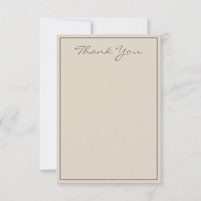 Minimalist Taupe Script Thank You Flat Card (Front)