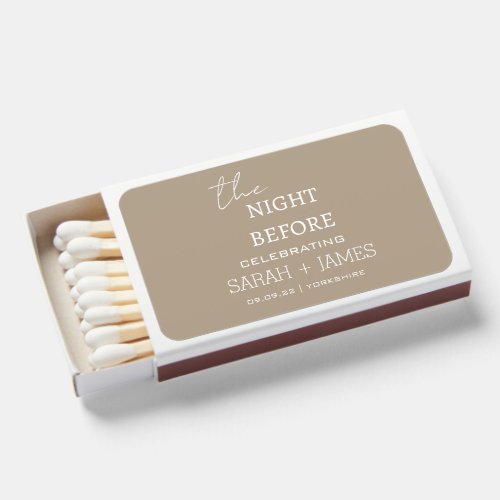 Minimalist Taupe the Night Before Wedding Favors Matchboxes