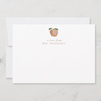 Minimalist Teacher Red Apple Fall Personalized Note Card