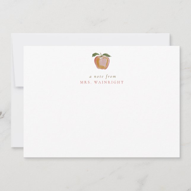 Minimalist Teacher Red Apple Fall Personalized Note Card (Front)