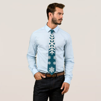 Minimalist Teal and White Snowflakes Holiday Xmas Neck Tie